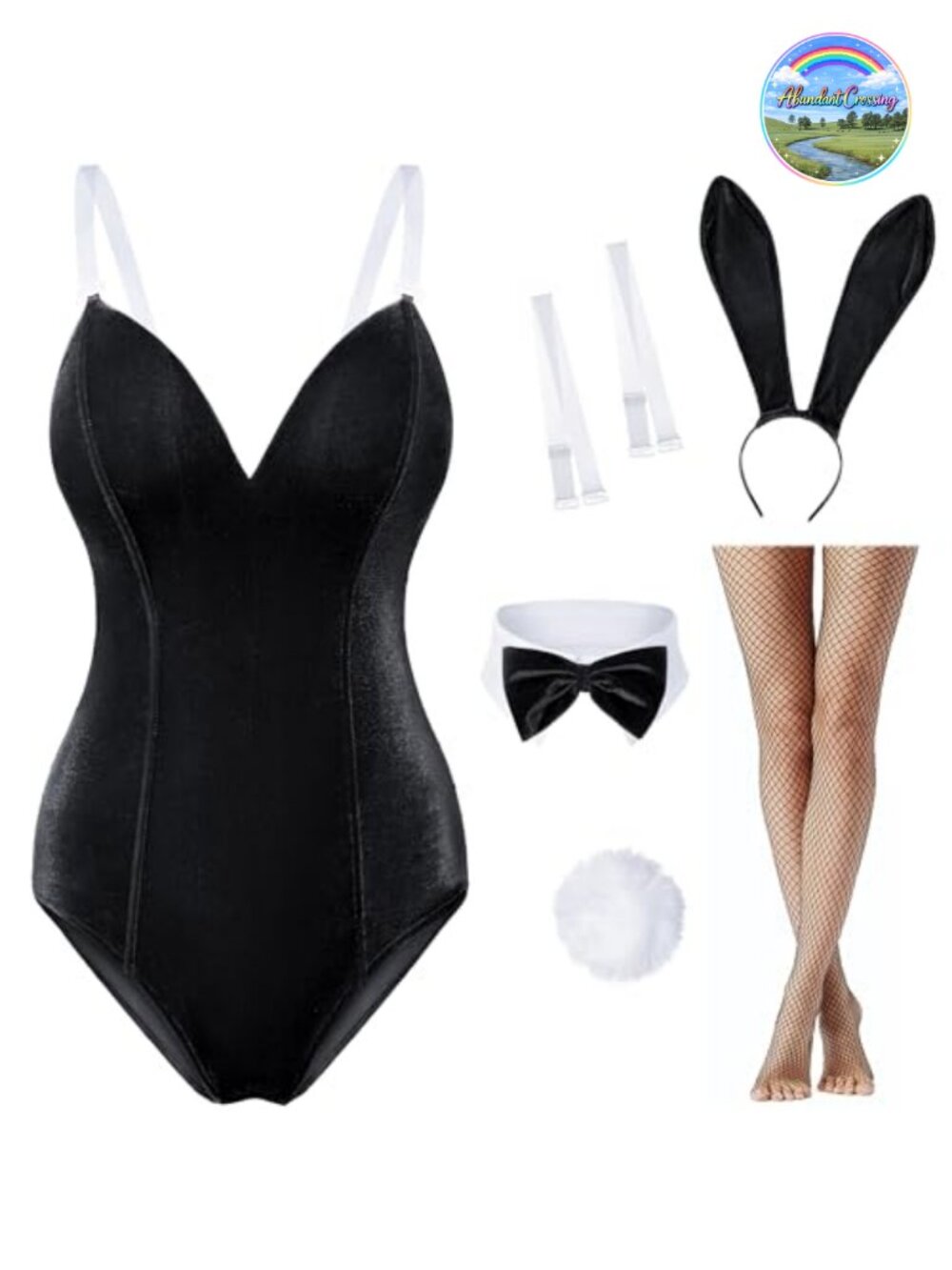 Womens Velvet Bunny Cosplay Bodysuit Fishnet Stockings Set Anime Costume
